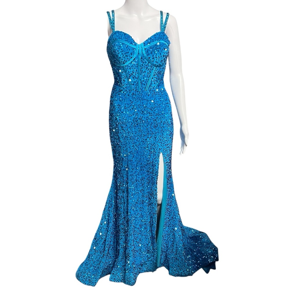 NWOT Wedding Dress Boutique Blue Sequin Corset Mermaid Prom Formal Dress Size 6